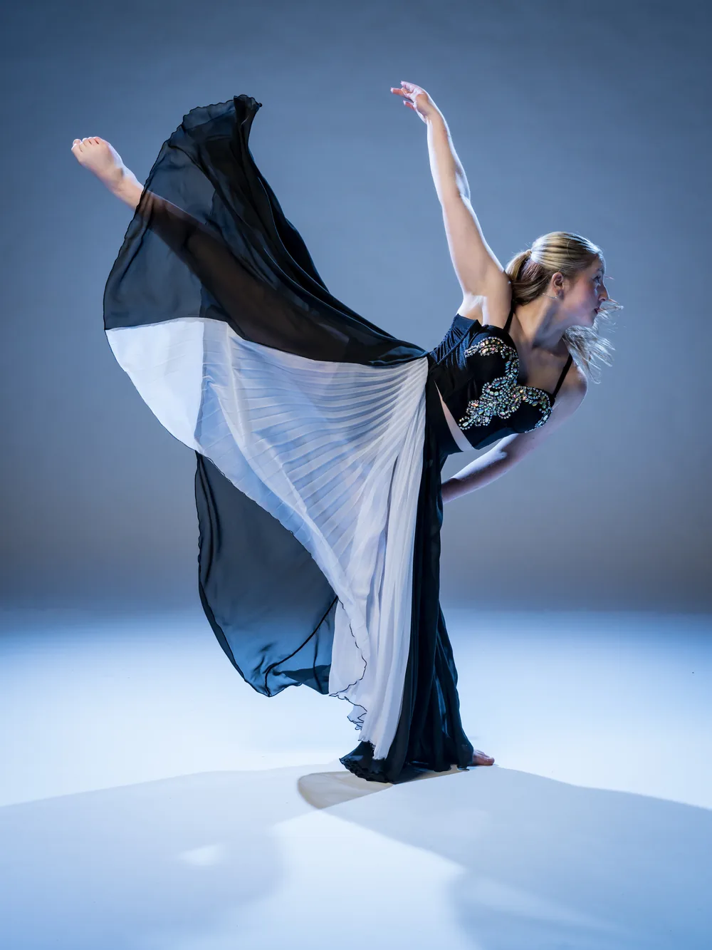 Contemporary solo, black and white silk
